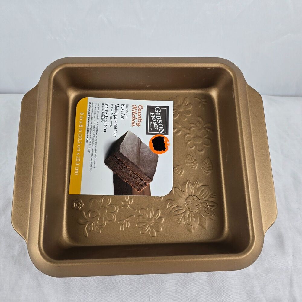 Gibson Home Bakeware Bake Pan Nonstick 8" x 8" Copper Tone Floral Embossed New